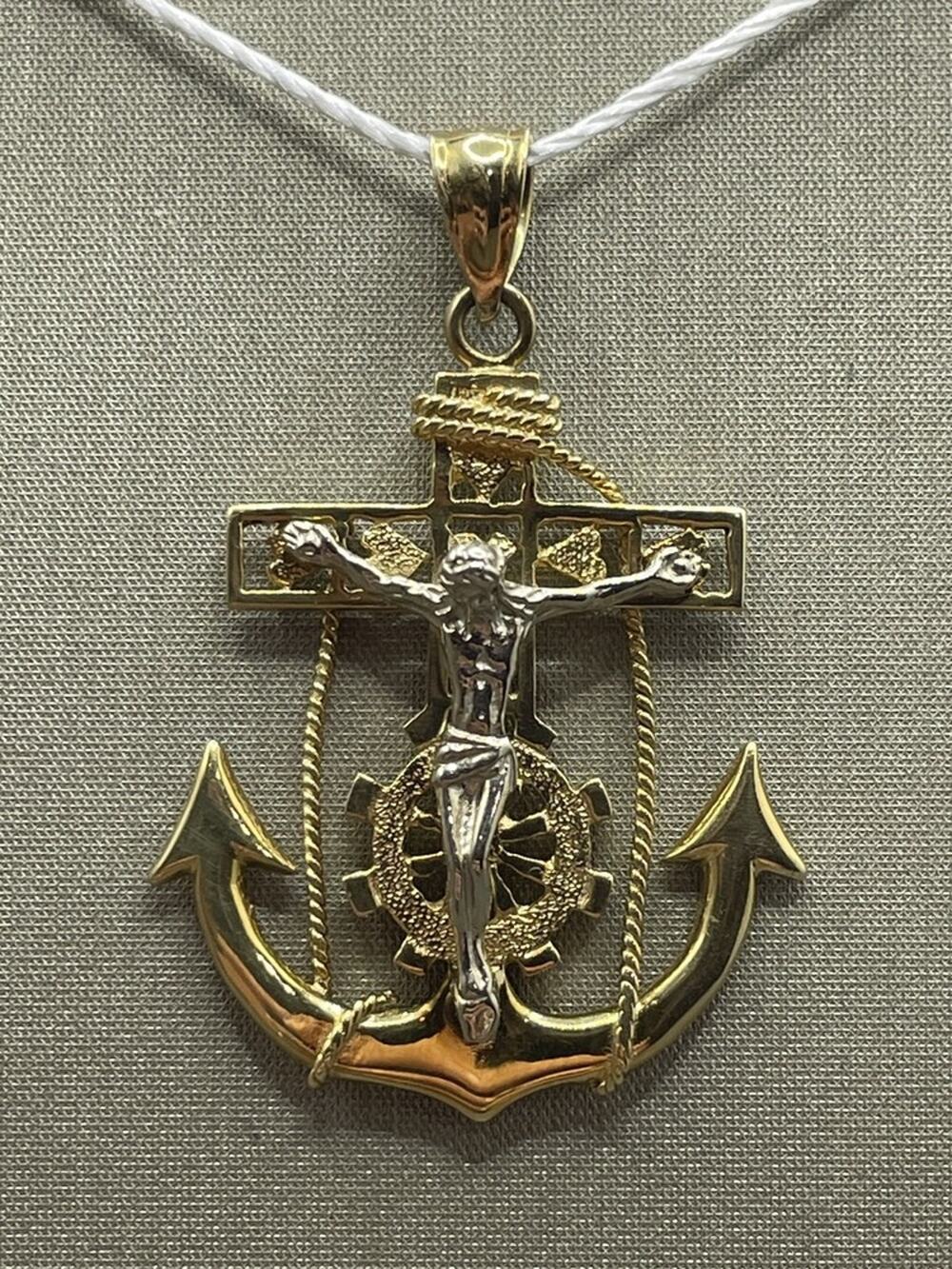 14K Gold Two-tone Crucifix Anchor Pendant (24685)